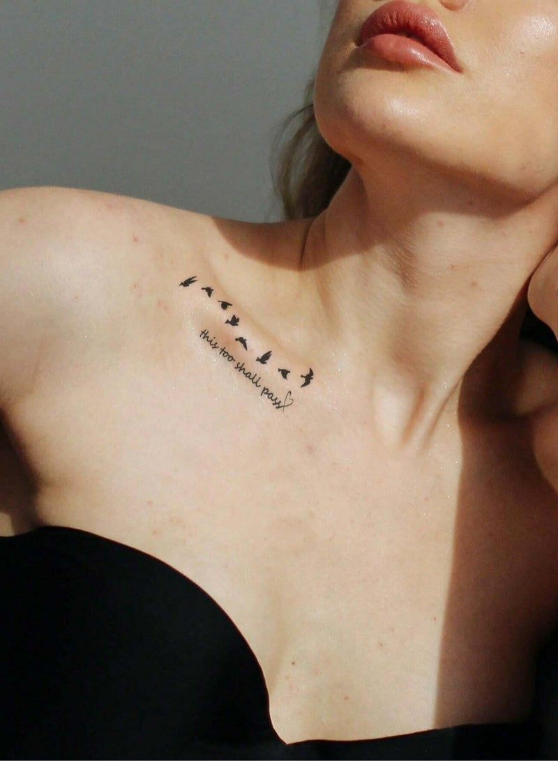 30-Sheets Waterproof Temporary Tattoo Stickers, Butterfly Love Heartbeat Anchor Text Line Flower for Kids Adults Men and Women - Black - Image 4